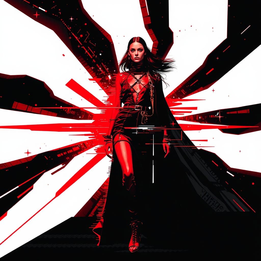 Fashion Model Catwalk in Maximalist Glitch Art Style