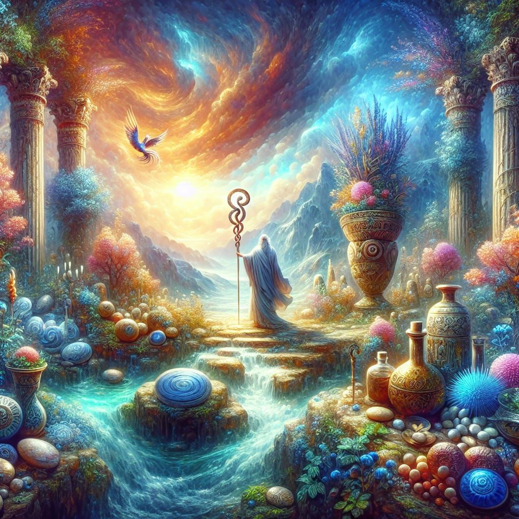 Asclepius: God of Healing in Matte Painting Style