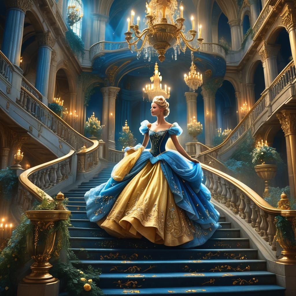 Cinderella Descending Grand Staircase in Art Nouveau Style
