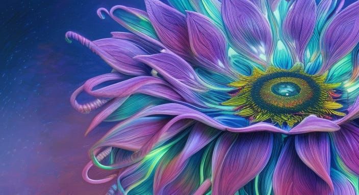 Surreal Sunflower Concept Art in Hyperdetailed Neon
