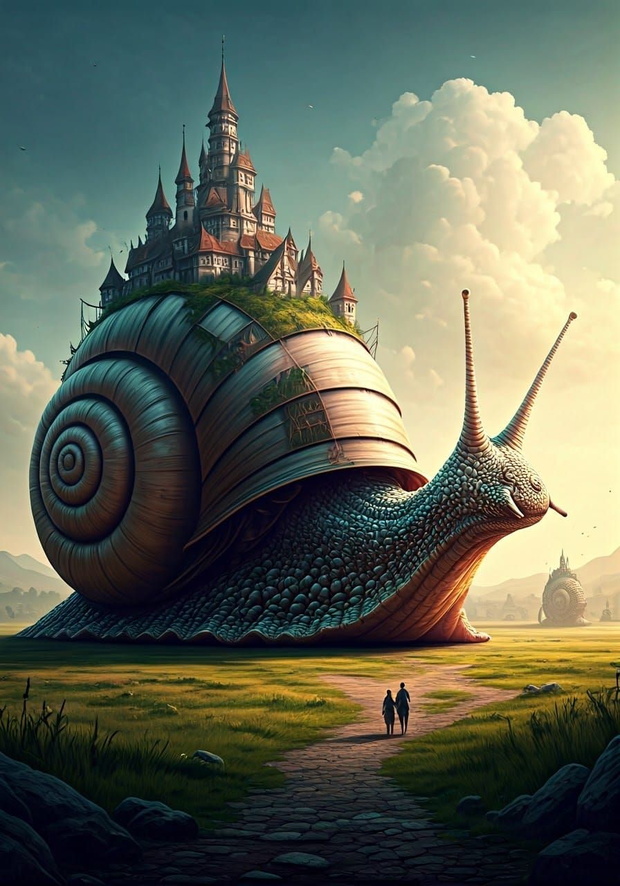 Gigantic Snail Guardian Roaming Fantasy Plains