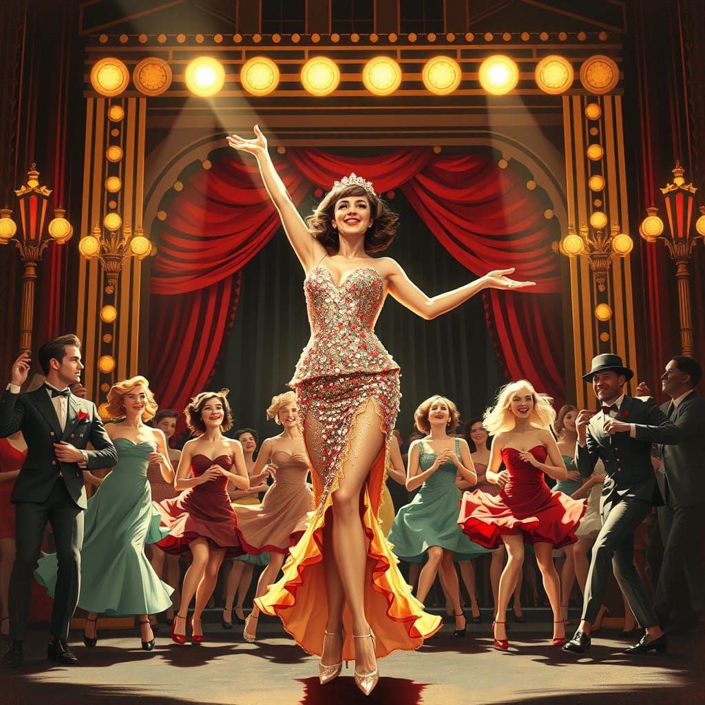 Vintage Broadway Musical Scene in Art Deco Style