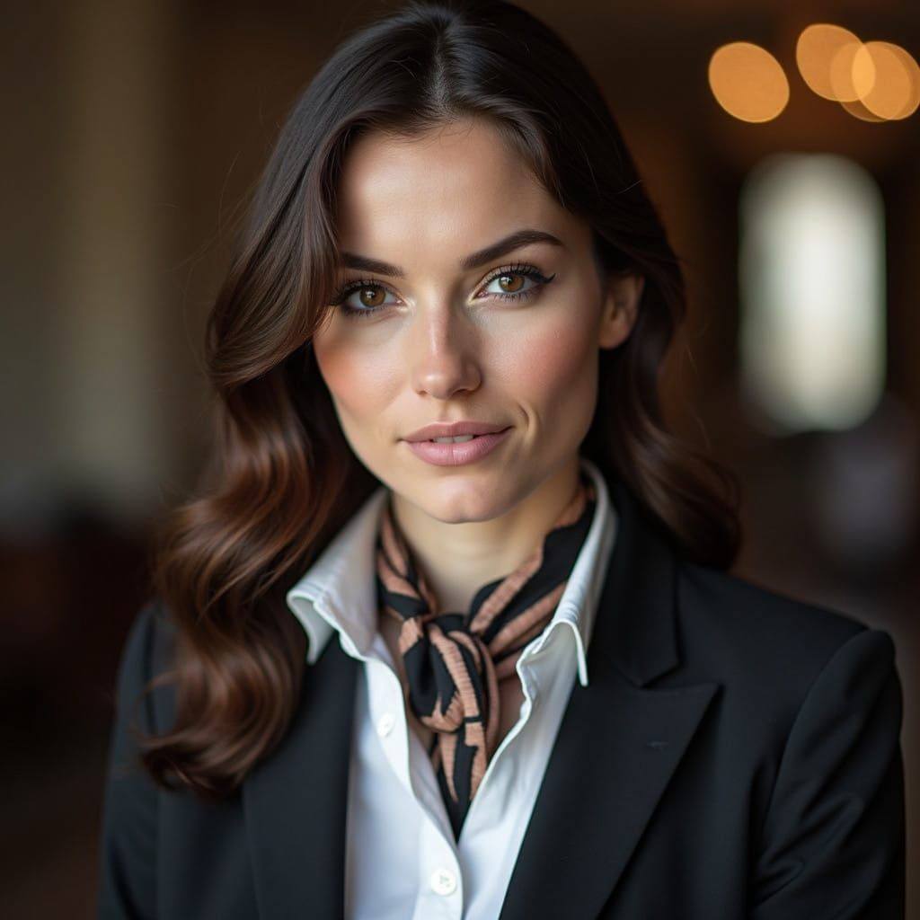 Elegant Businesswoman in British Silk Suit