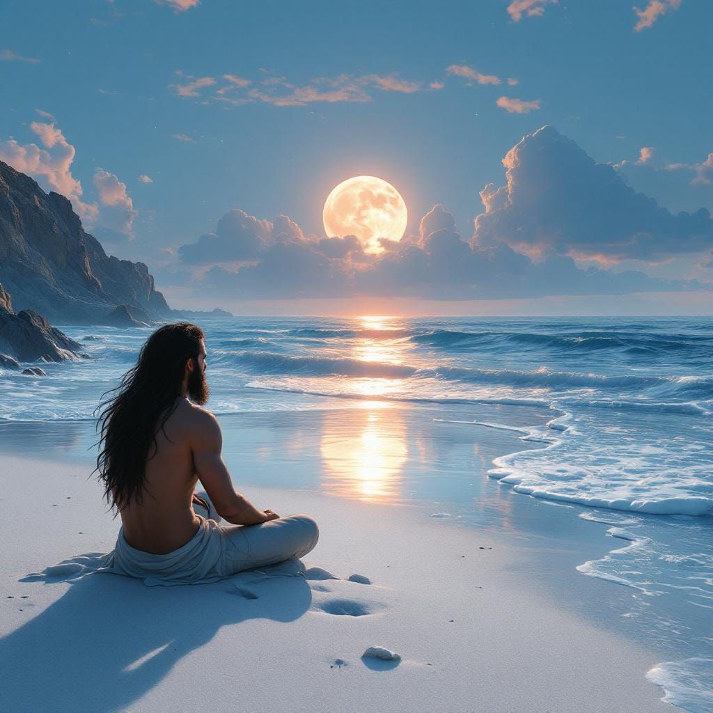 Moonlit Beach Scene in Detailed Matte Painting Style