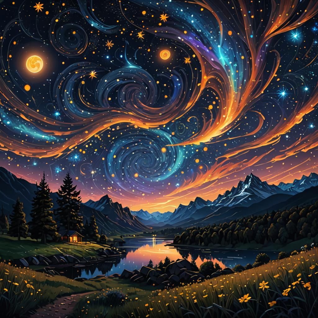 Breathtaking Starry Night Sky Digital Artwork