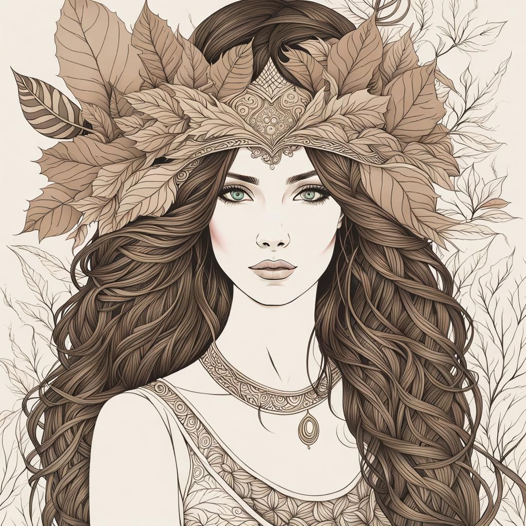 Forest Enchantress: A Serene Line Art Portrait