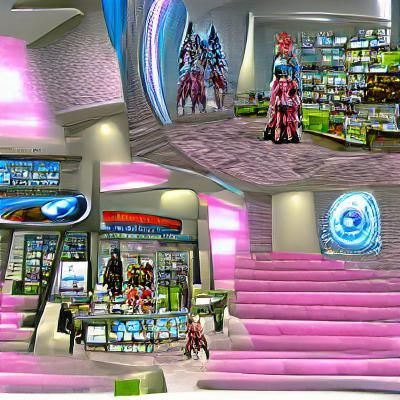 Futuristic City Shop Lobby: A Vibrant Scene