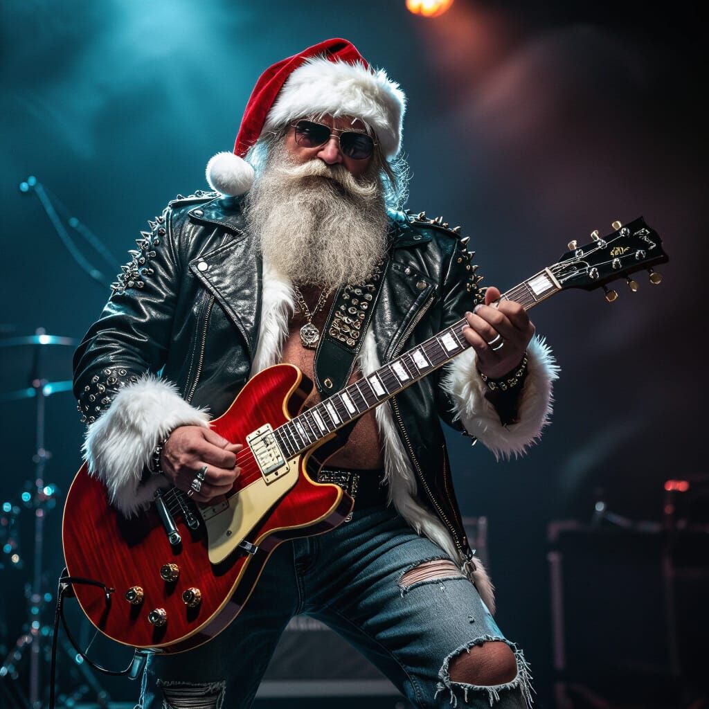 Santa Claus as a Rock Star on Stage