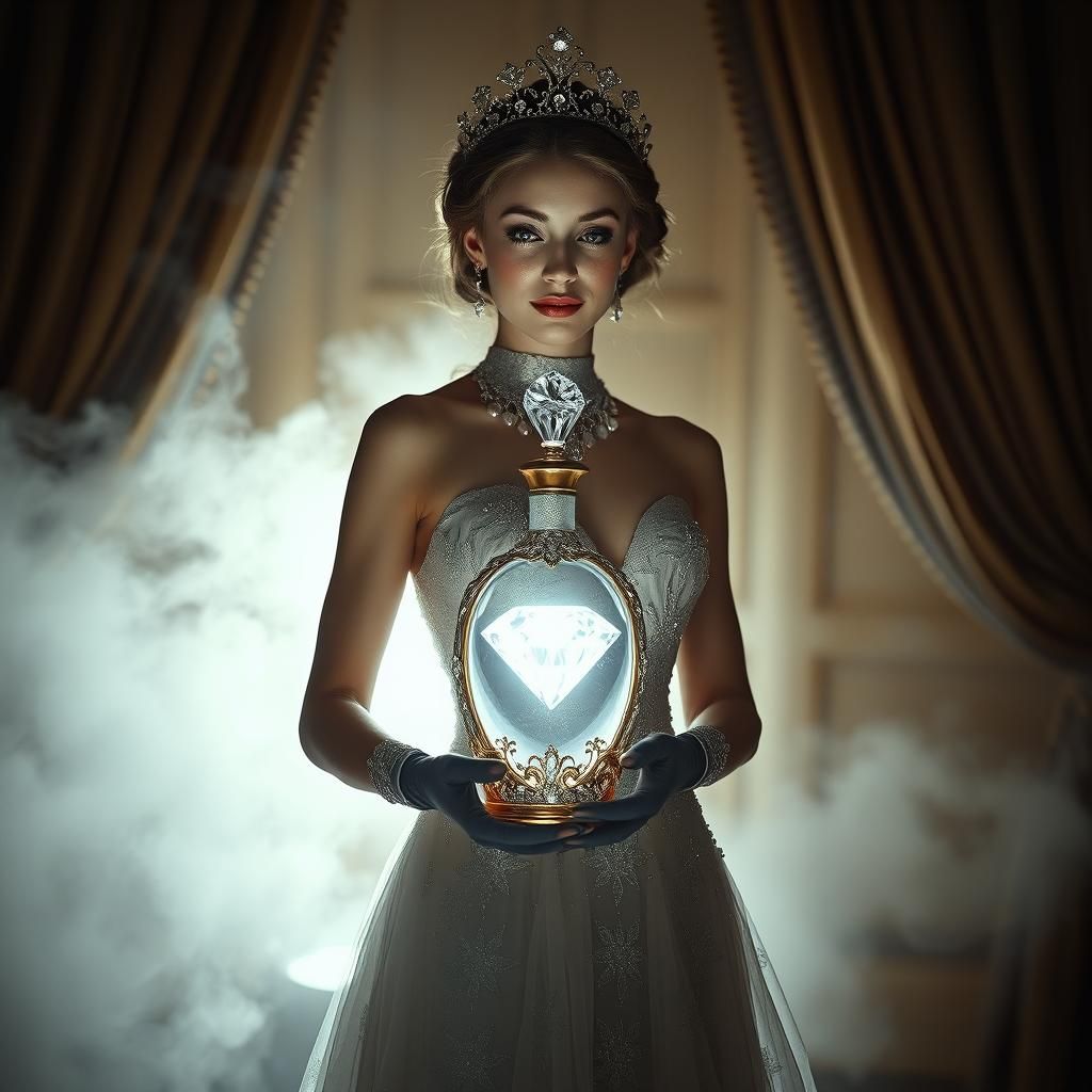 Bejeweled Woman with Diamond in Bottle