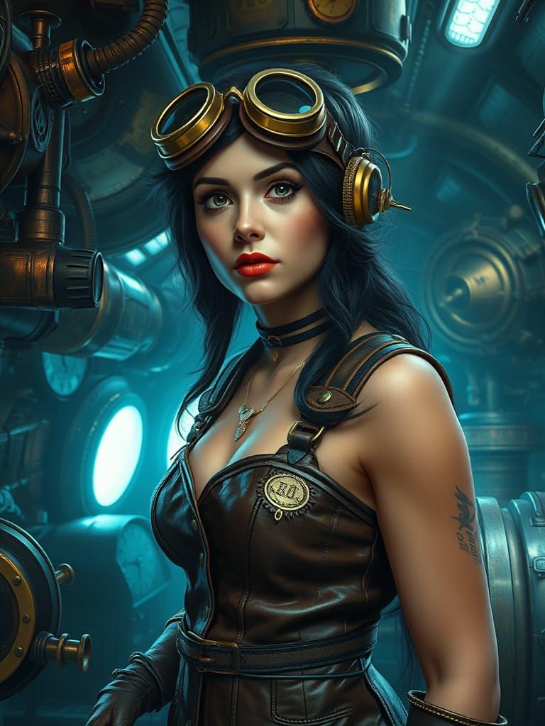 Steampunk Submarine Captain in Detailed Matte Painting