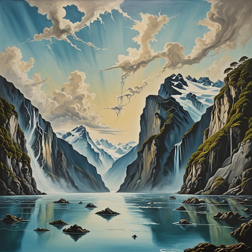 Surreal Fjords of New Zealand as Oil Painting