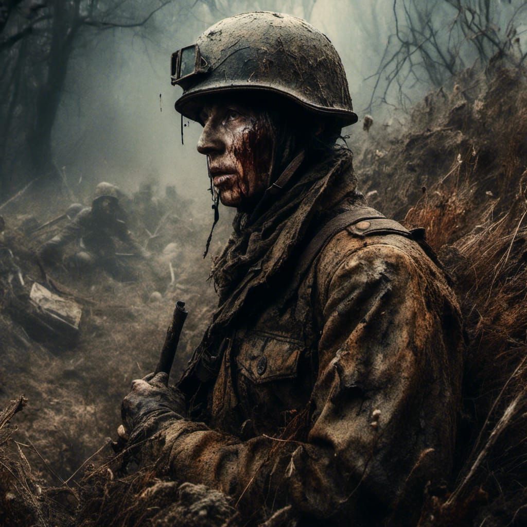 Lonely Soldier in Foreign Field: Hyperrealistic Concept Art