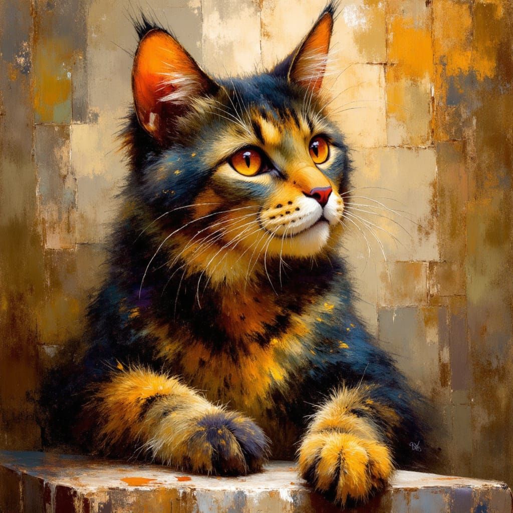 Majestic Cat in Classical Realist Style with Intricate Broca...