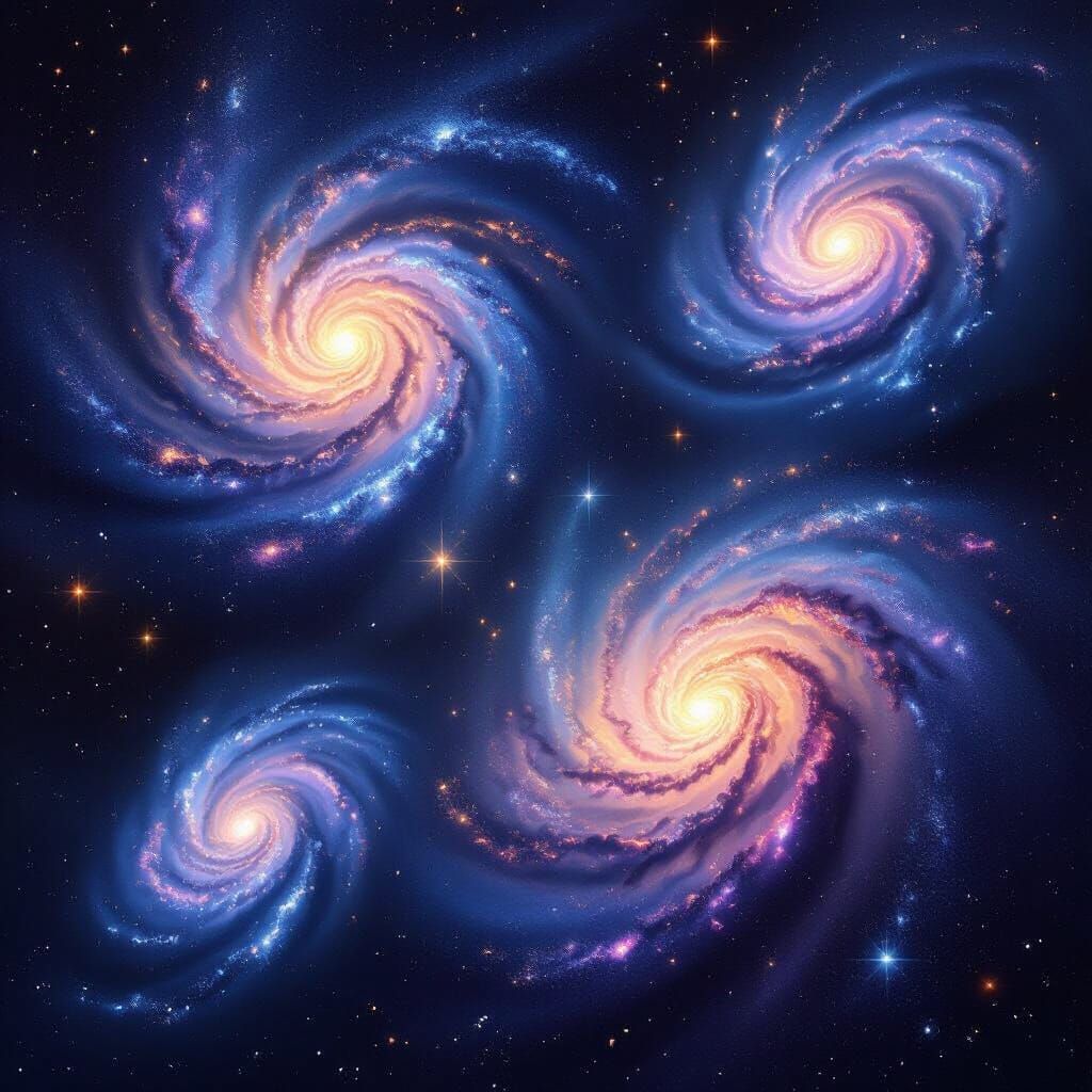 Vibrant Spiraling Galaxies in Deep Space