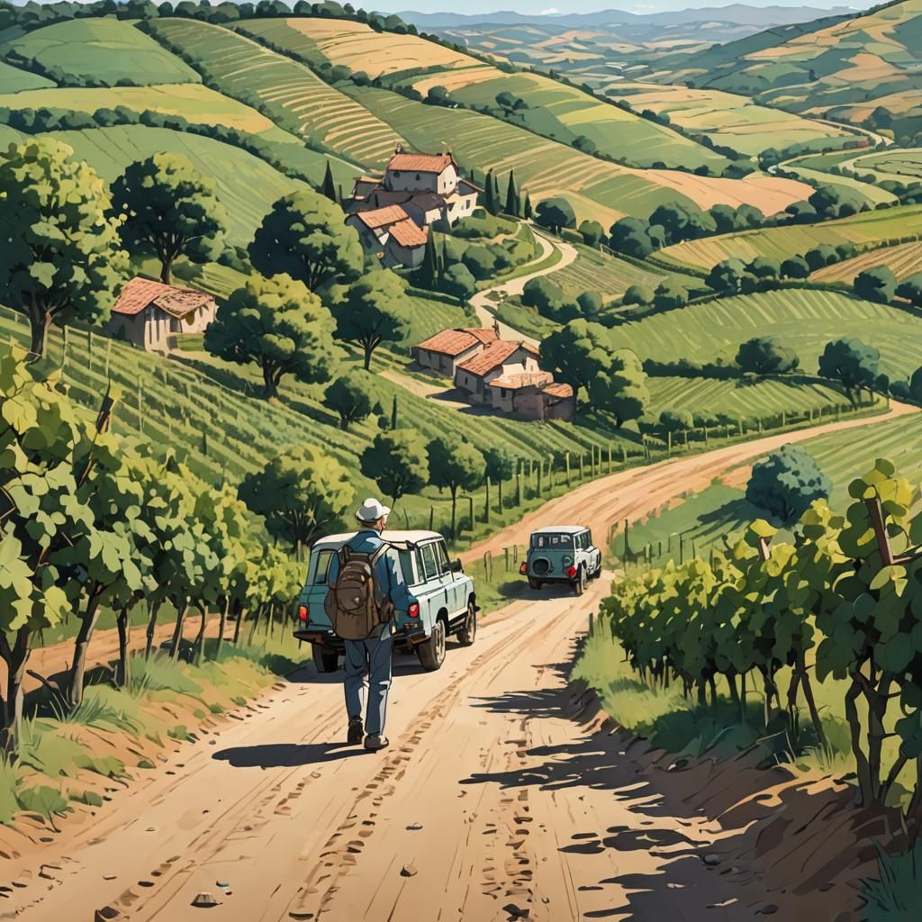 Land Rover in Vineyard: Anime Style