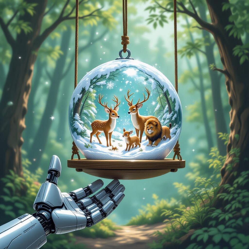 Magic Snow Globe with Animals in Whimsical Style