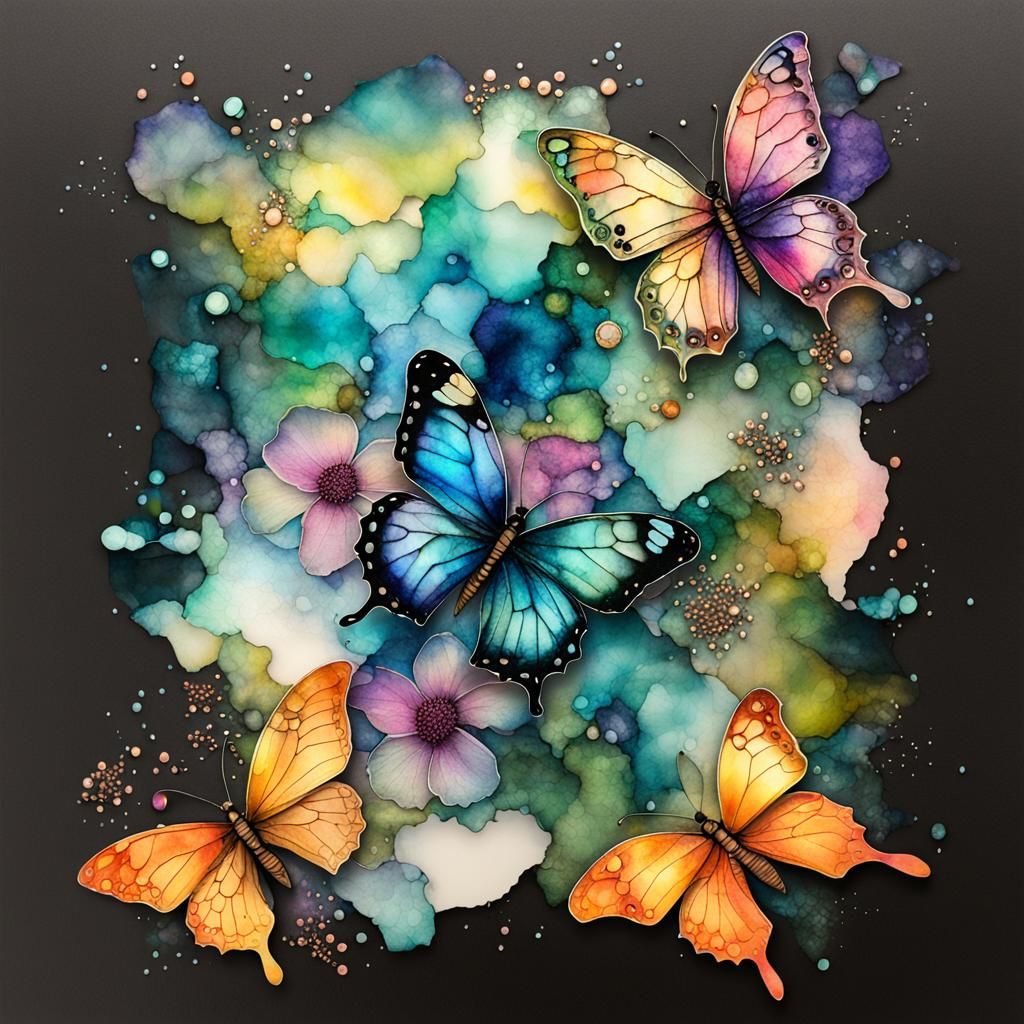 Surreal Alcohol Ink Butterfly Dreamscape
