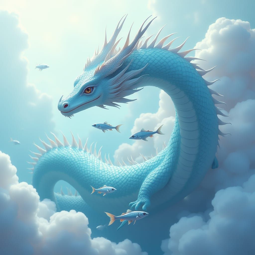 Ethereal Water Dragon in Cloudscape, Matte Painting