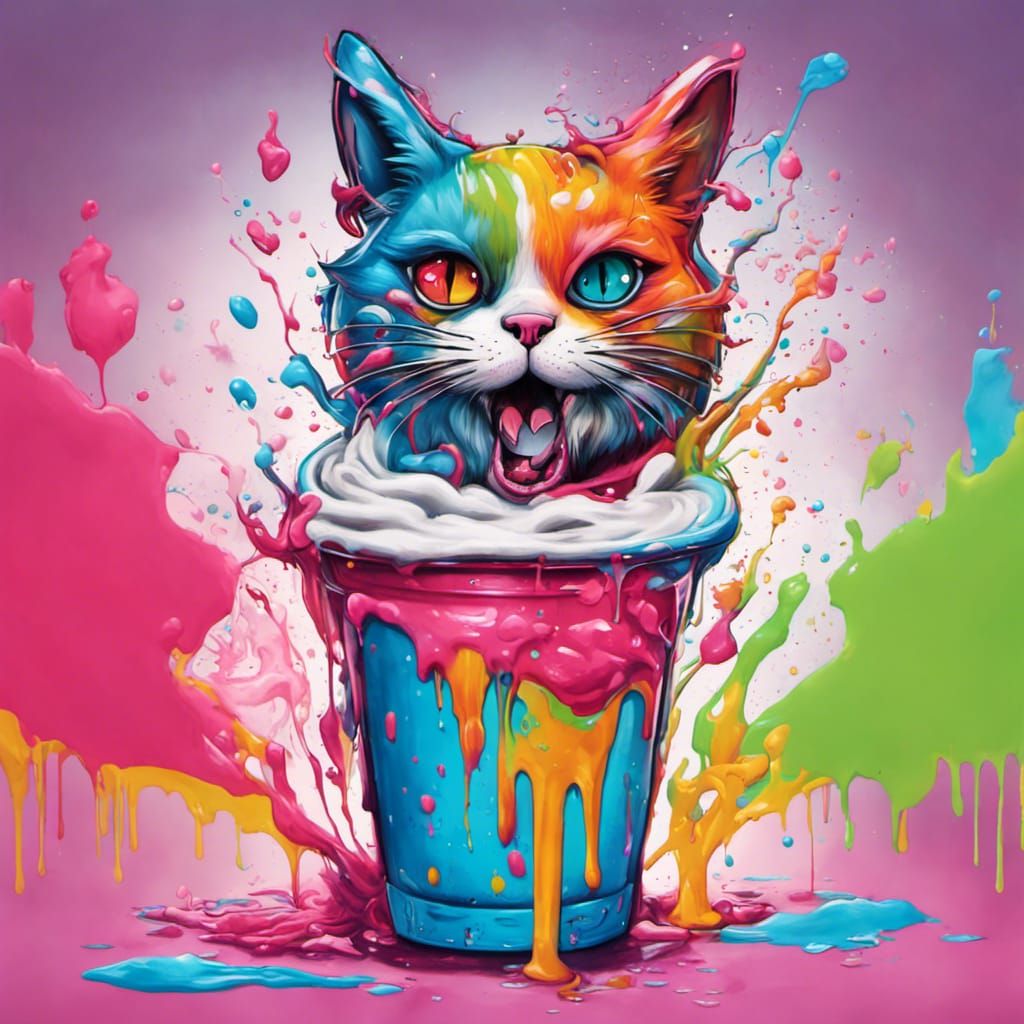 Milkshake Fantasy Cat in Graffiti Street Art