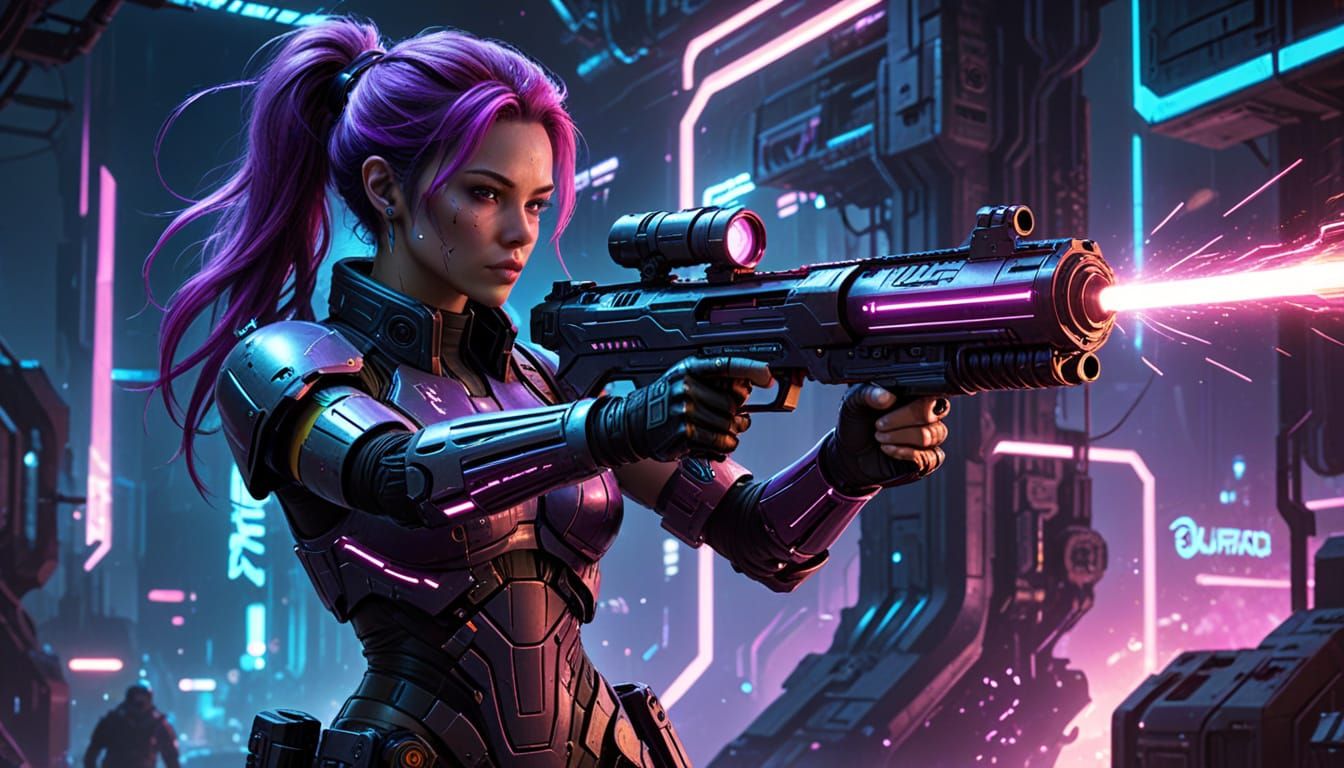 Cyberpunk Woman Warrior with Laser Bazooka