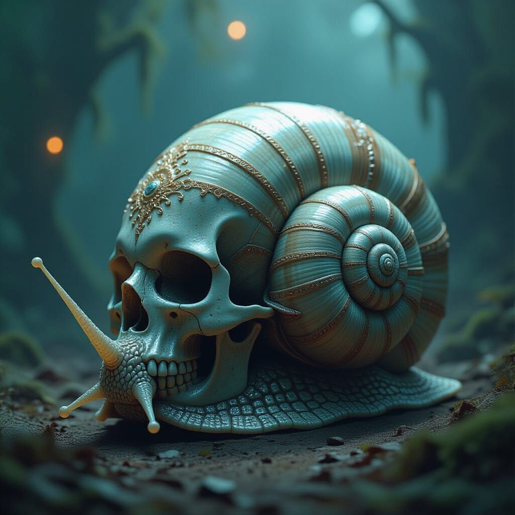 Skull Snail in Biomechanical Surrealist Style