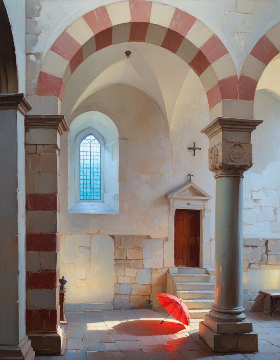 Impressionist Oil Painting of Woman with Umbrella