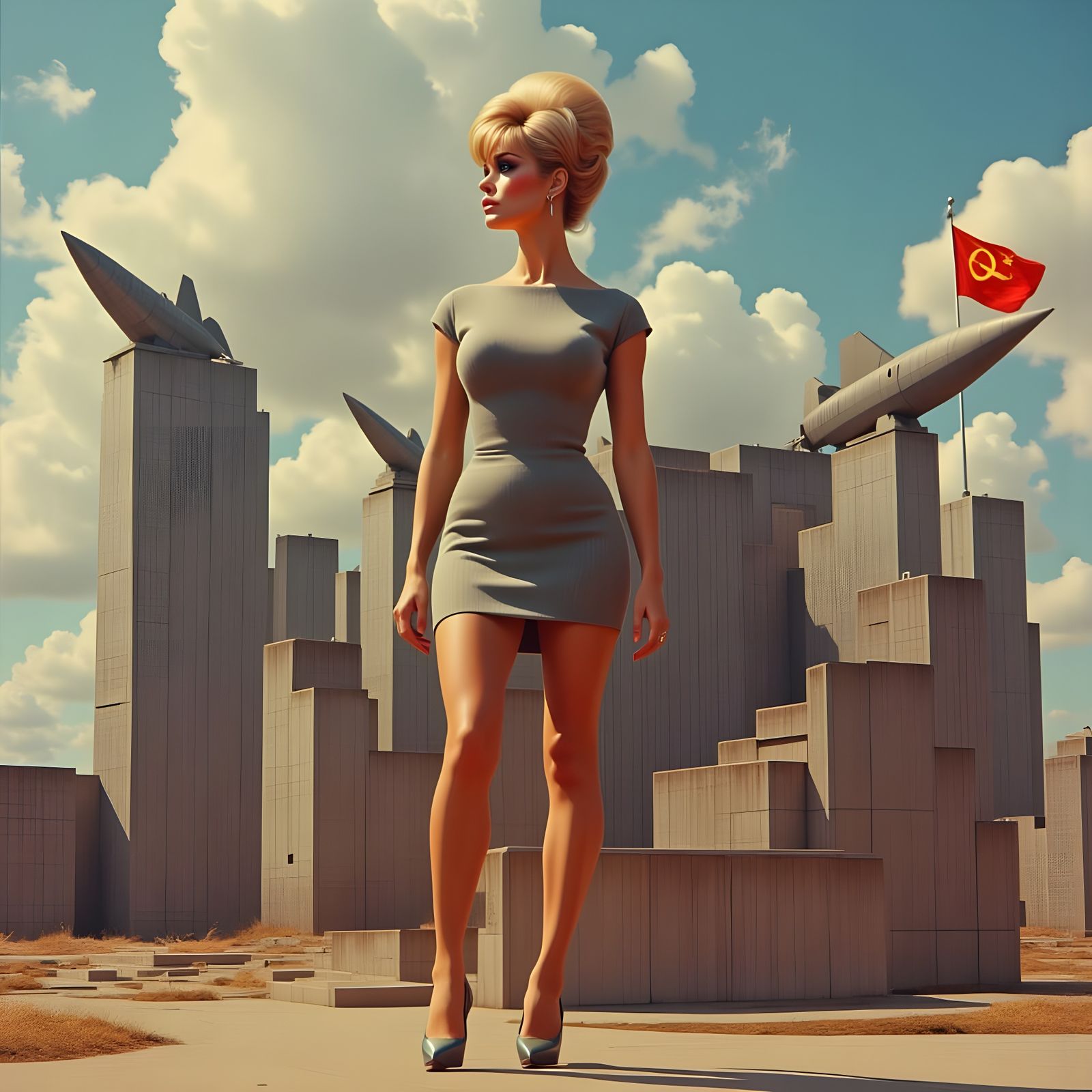 Curvy Woman in Brutalist Propaganda Style