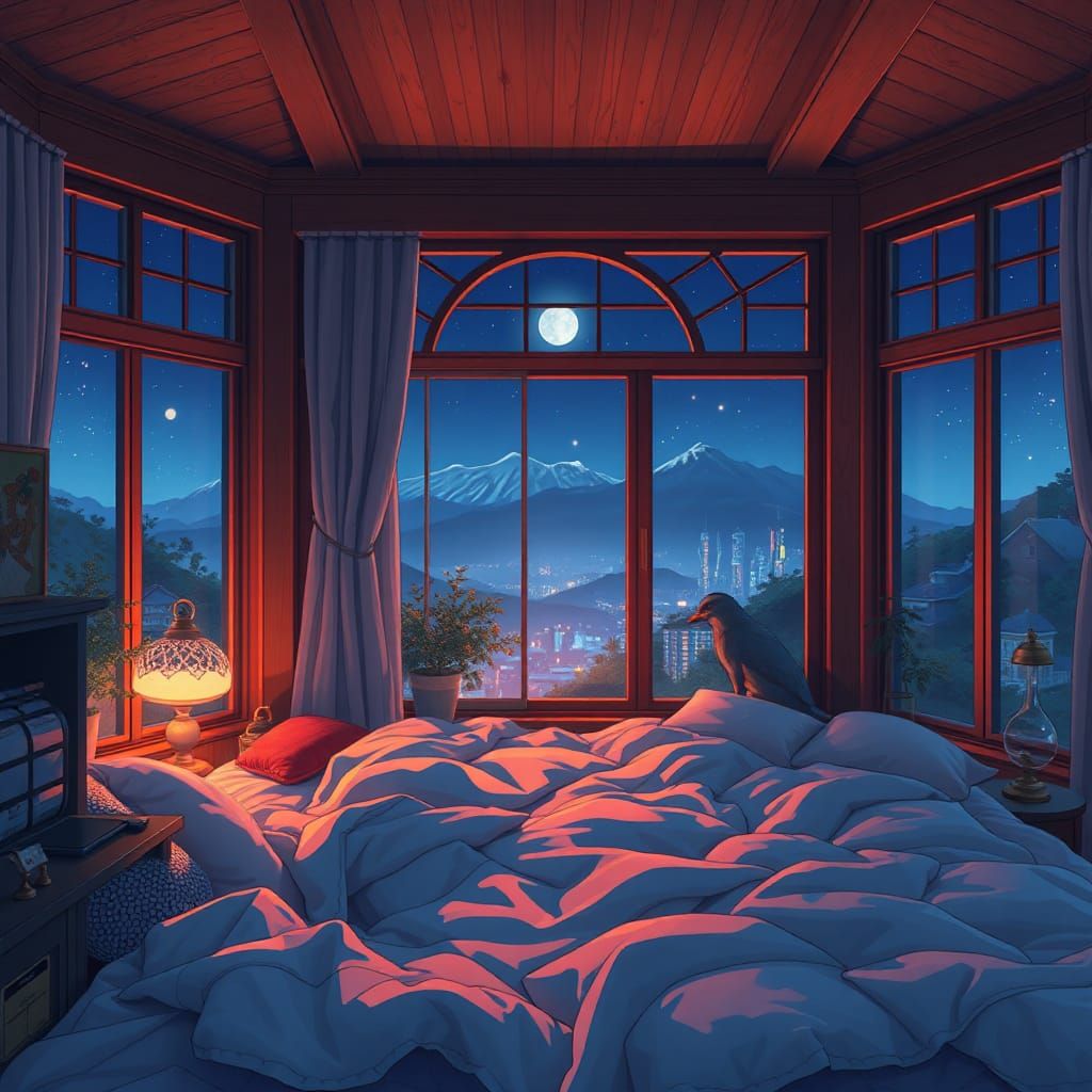 Cozy Evening Room in Anime Key Visual Style
