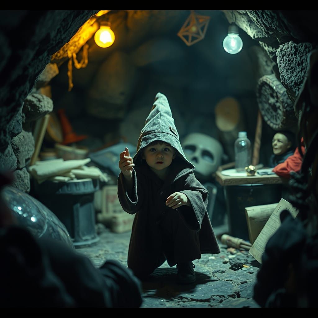 Ethereal Young Wizard in Mystical Dungeon