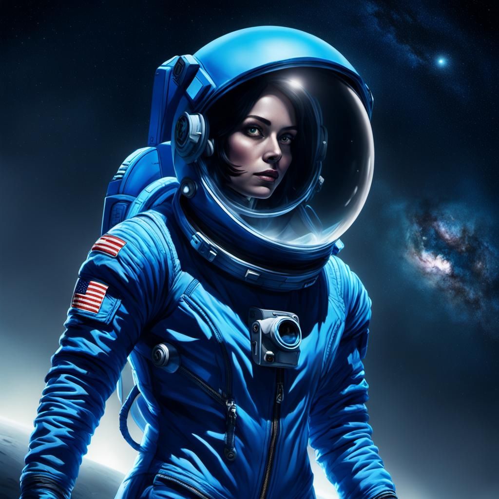 Shy Shadow Girl and Female Astronaut in Space