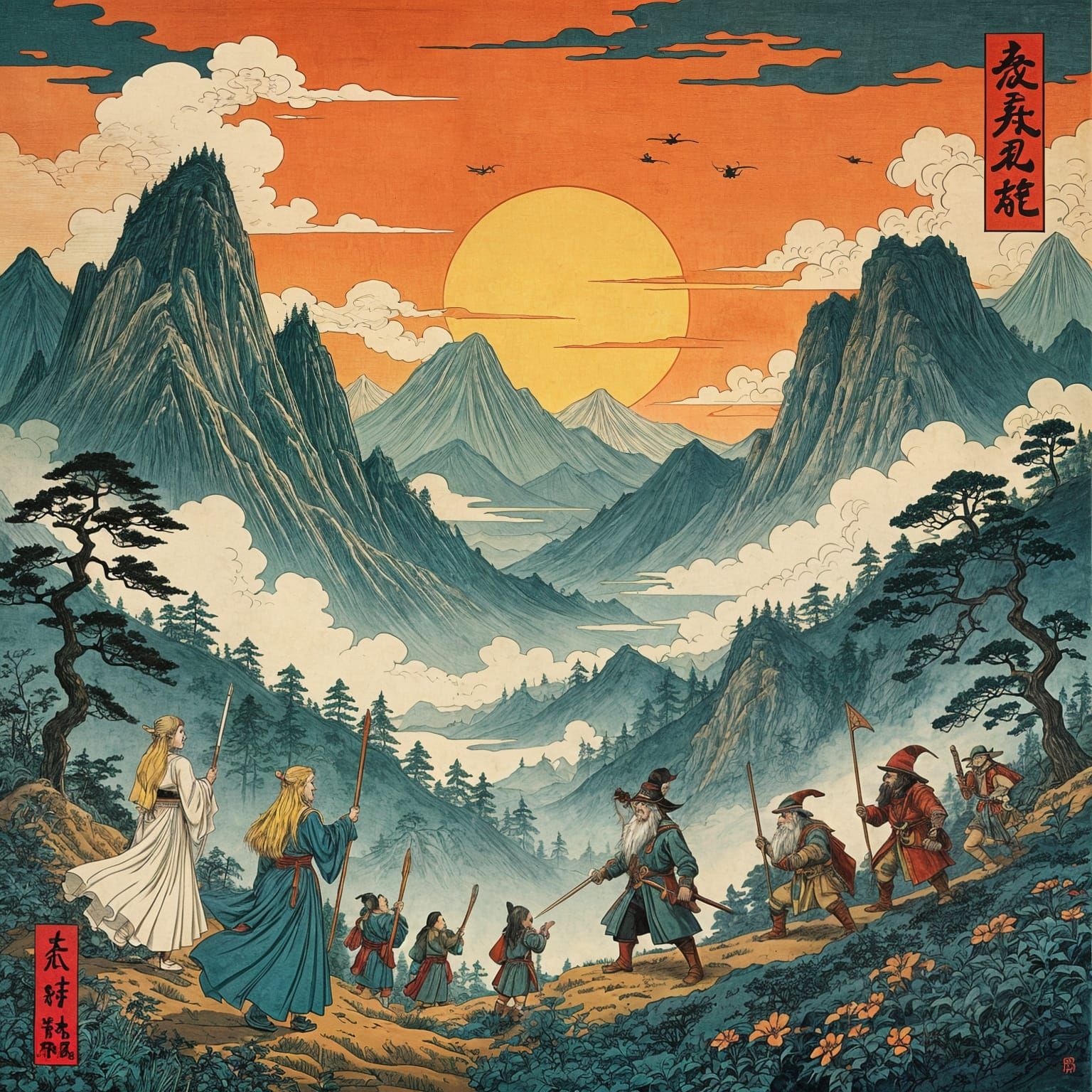 Ukiyo-e Style Lord of the Rings Characters