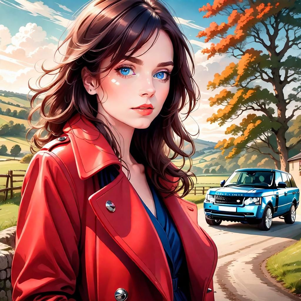 Anime Portrait: Brunette in Red Coat