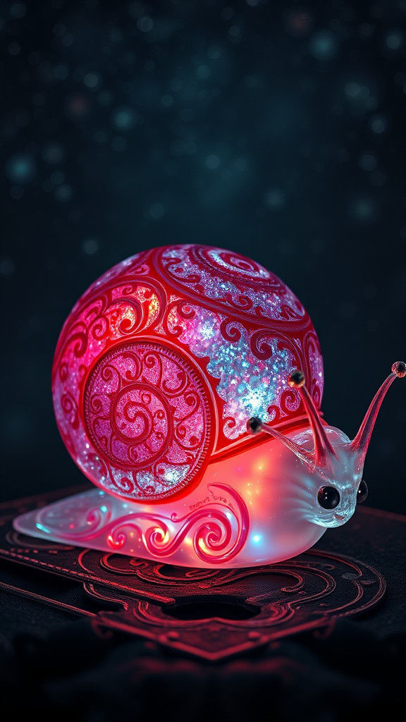 Bioluminescent Fractal Garden in Glass Snail Shell
