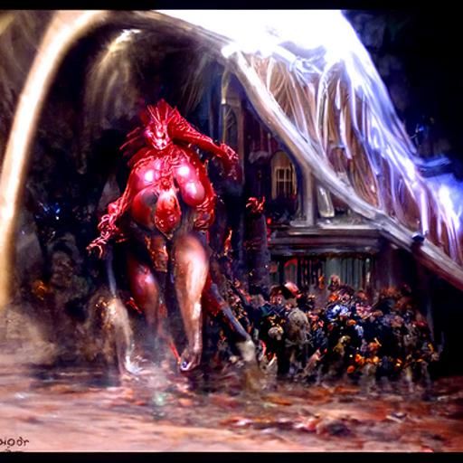 Fearsome Red Demon Charging: Ethereal Fantasy Art