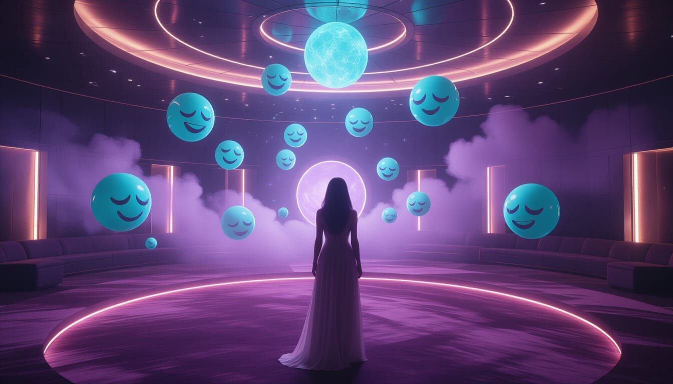 Dreamlike Room with Floating Shapes, Cinematic Lighting