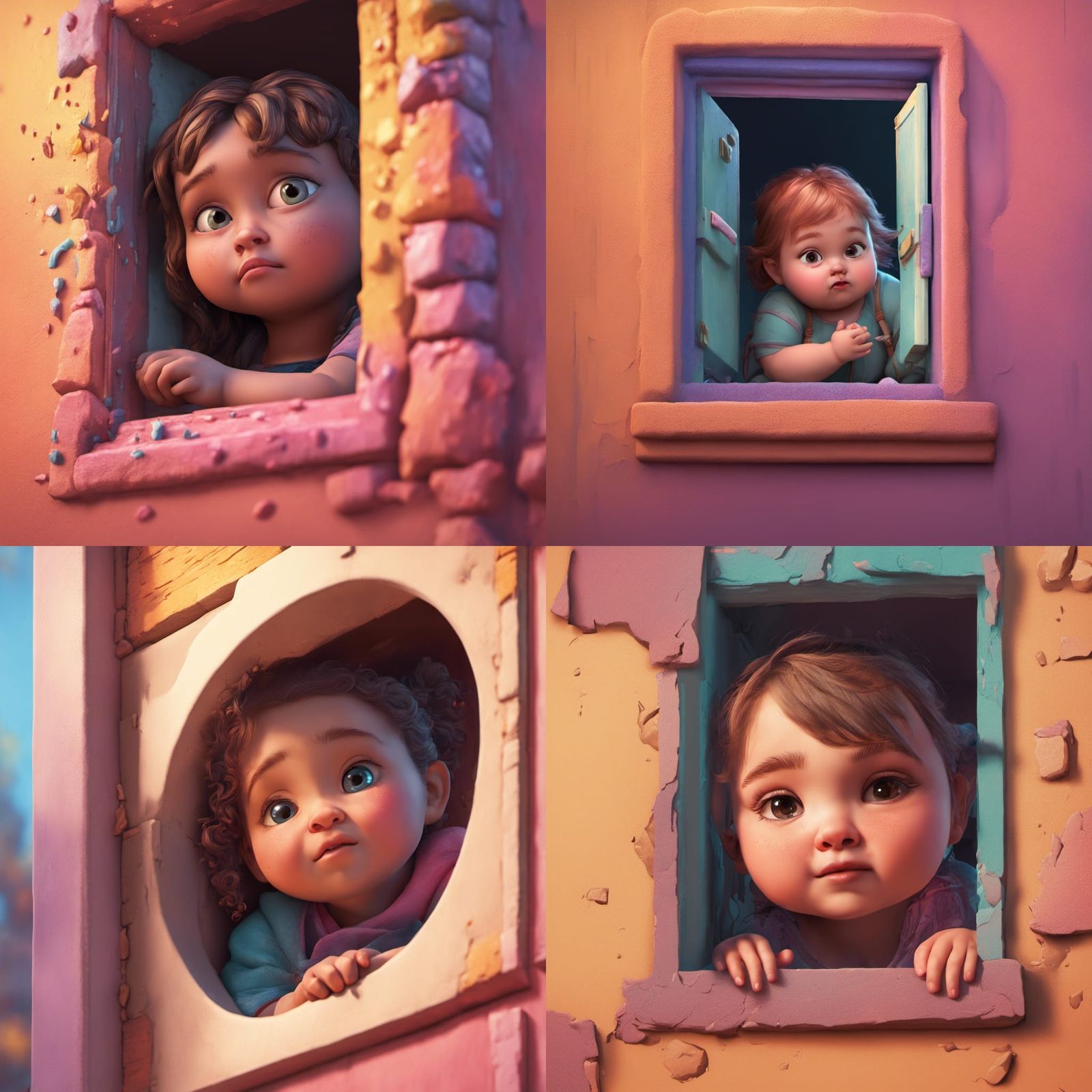 Cute Little SHy Girls Peeking Out of the window