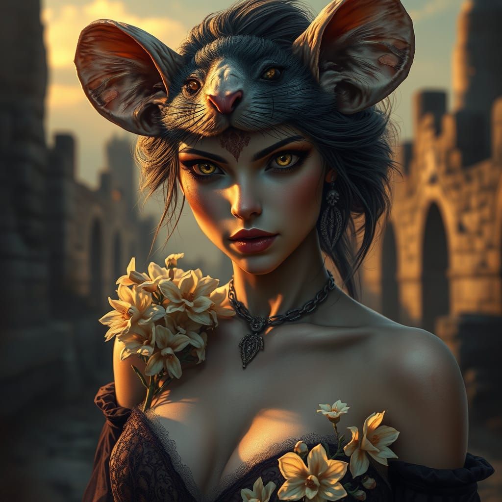 Seductive Female Werrat Temptress in Mystical Fantasy Settin...