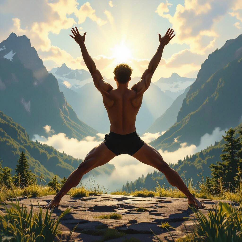 Man Embracing Nature in Dramatic Oil Painting Style