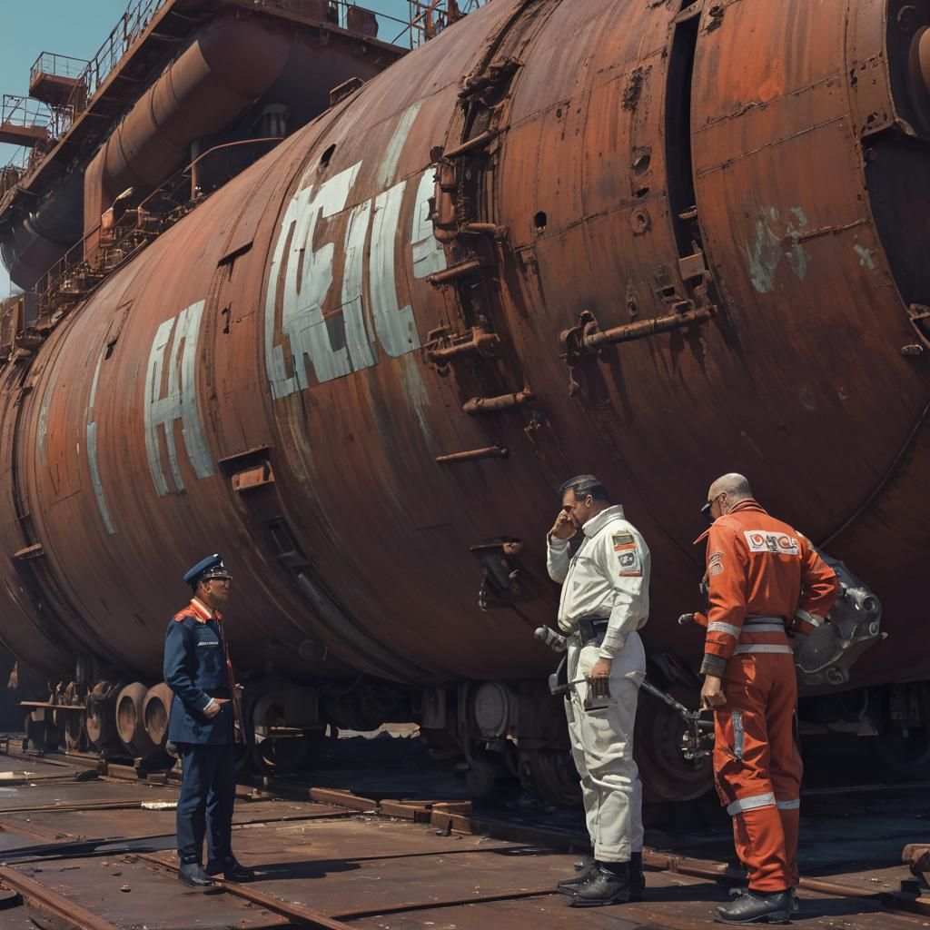 Captain Inspects Gas Pipe in Dystopian Future