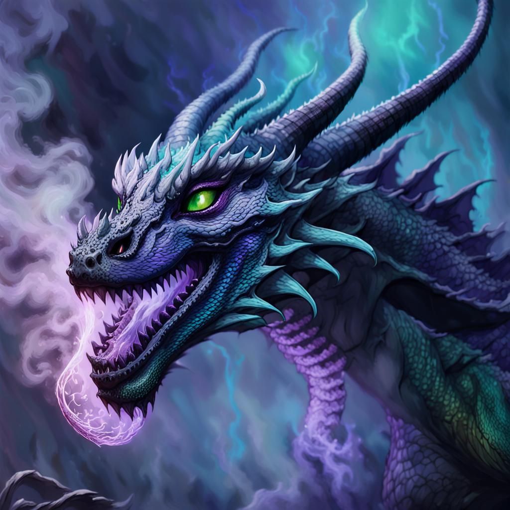 Evil Mist Dragon Stares at Elf Maiden: Dark Fantasy Art