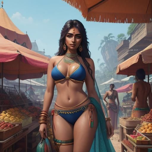 Indian Girl Selling Bikinis: Fantasy Concept Art