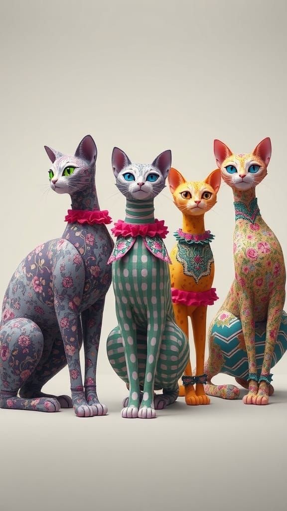 Abstract Felines with Textile Prints, Digital Art