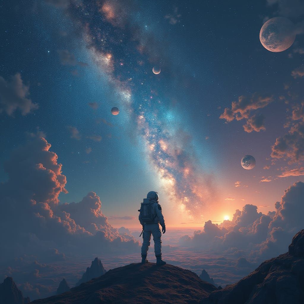Astronaut in Eerie Solitude Amidst Cosmic Wonders