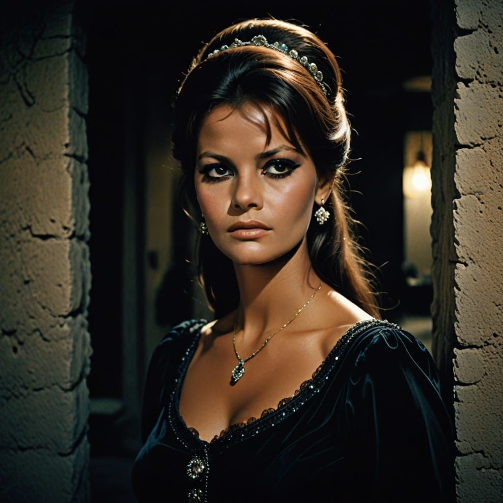Young Claudia Cardinale in Moody Cinematic Scene