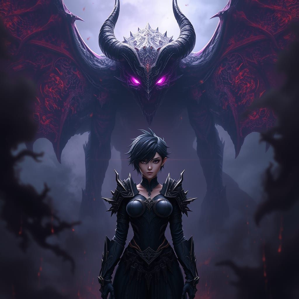 Dark Angel Confronts Twisted Demon in Eerie, Neon-Lit Landsc...