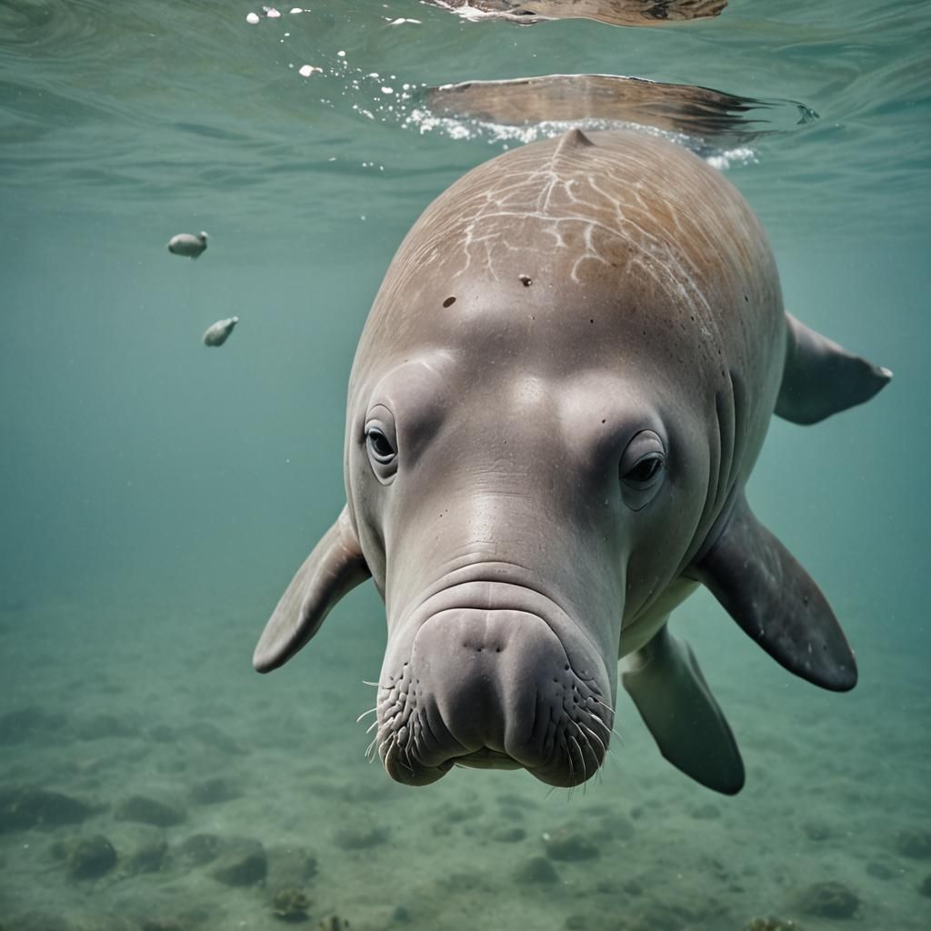 Dugong Swimming in the Sea: Natural Photography
