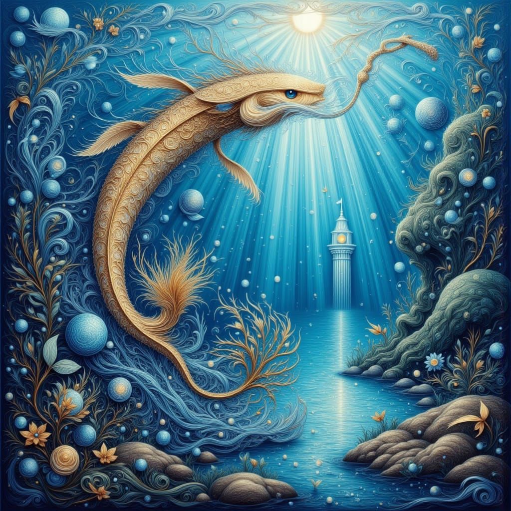 Impressionistic Atlantis Under the Sea, Dreamy Sunshine Rays