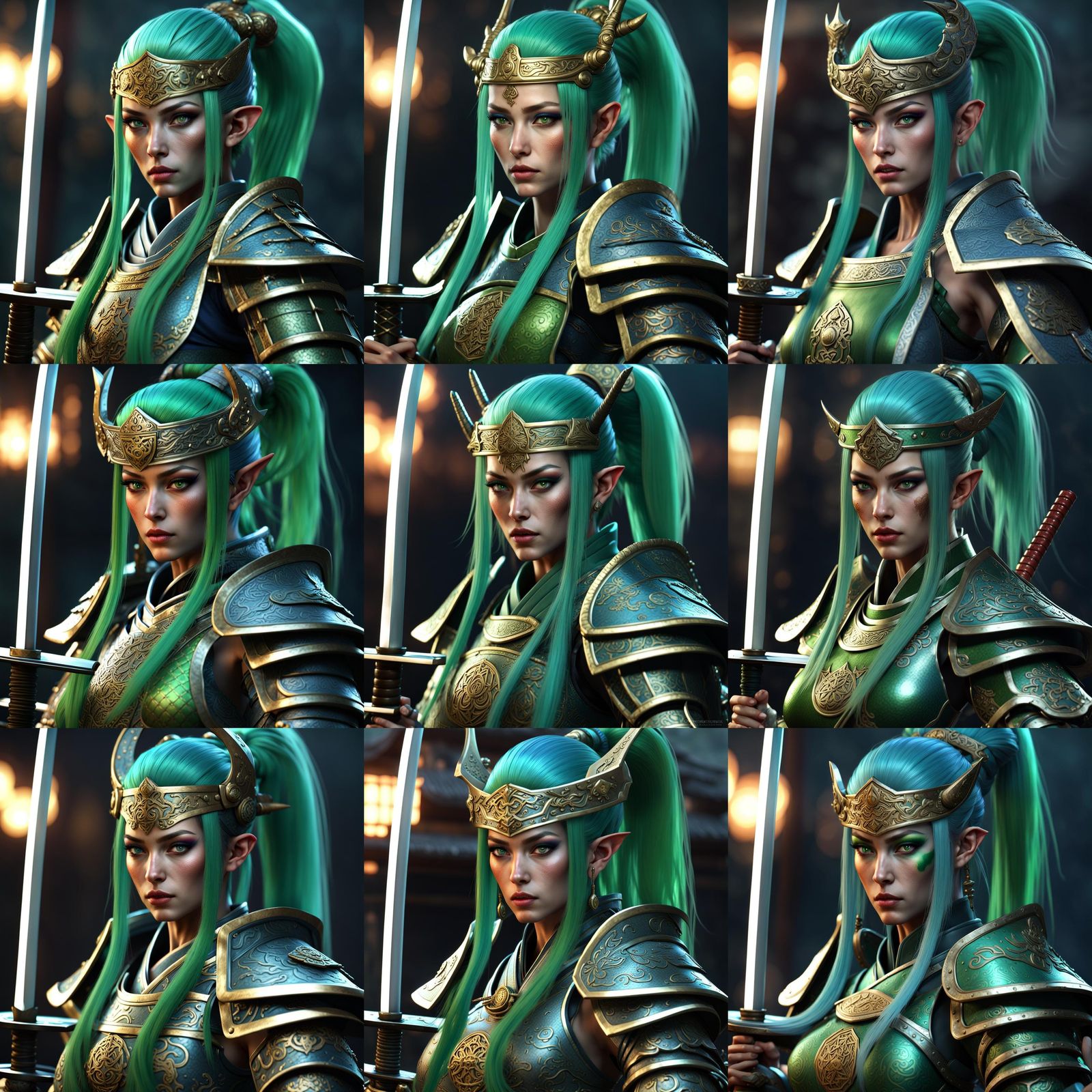 Sea Elf Samurai in Shogun Armor: Dark Fantasy Art