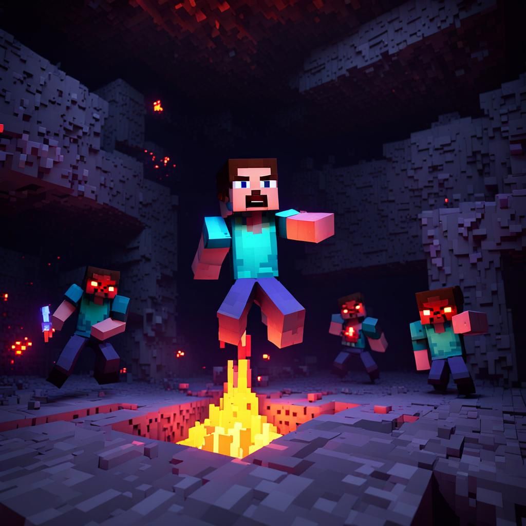 Steve vs Herobrine in Abandoned Mine Shaft