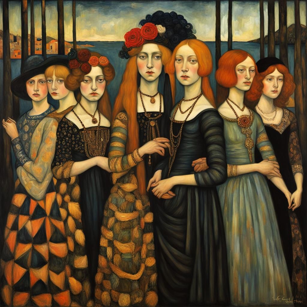 Girl Gang Inspired by Klimt and Botticelli